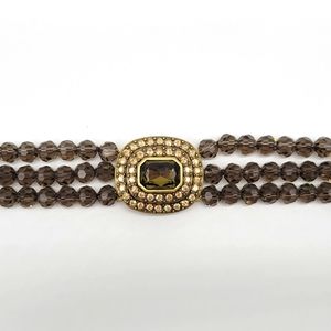 Heidi Daus Smoky Quartz Swarovski Crystal Bracelet with Triple Strand Beads